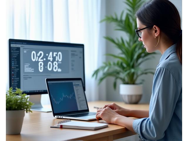 Personne travaillant devant un ordinateur avec des outils de productivité